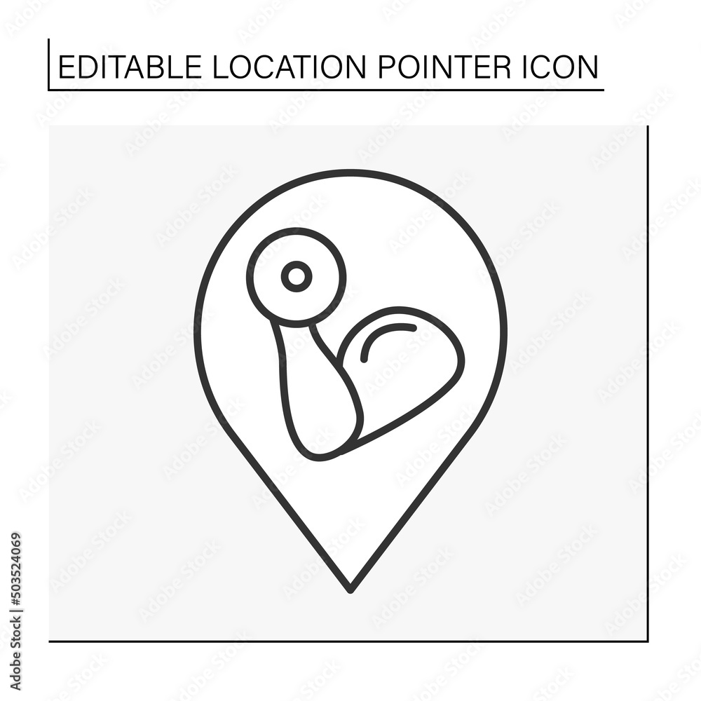 Pointer line icon. Gym symbol navigation. Sport life. Public place navigation. Location pointer concept. Isolated vector illustration. Editable stroke Pointer line icon. Gym symbol navigation. Sport life. Public place navigation. Location pointer concept. Isolated vector illustration. Editable stroke