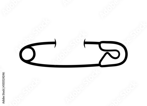 Safety pins. Hand drawn sketch icons of sewing pin pinned to fabric. Needlework concept. Isolated vector illustration in doodle line style.