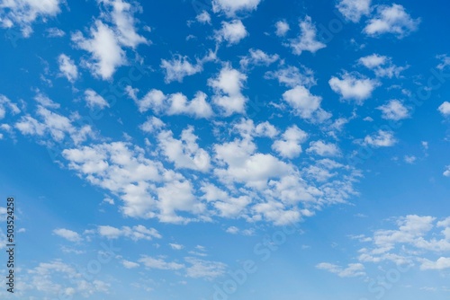 Blue sky background with small clouds