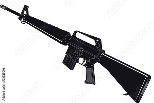 Vector image of the American M16A1 assault rifle. View of the rifle from behind, the barrel looks forward