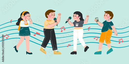 Man And Woman Singing And Dancing With Happiness, Vector, Illustration