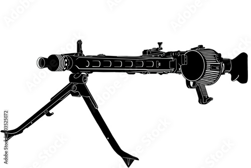 Vector image of a German MG-42 World War II machine gun. Drawing in black, a view of the machine gun from the front.