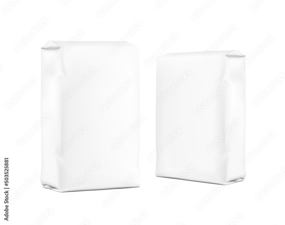 High realistic clean vertical bag mockup. Isometric view. Vector illustration isolated on white background. Easy to use for presentation your product, idea, promo, design. EPS10 High realistic clean vertical bag mockup. Isometric view. Vector illustration isolated on white background. Easy to use for presentation your product, idea, promo, design. EPS10