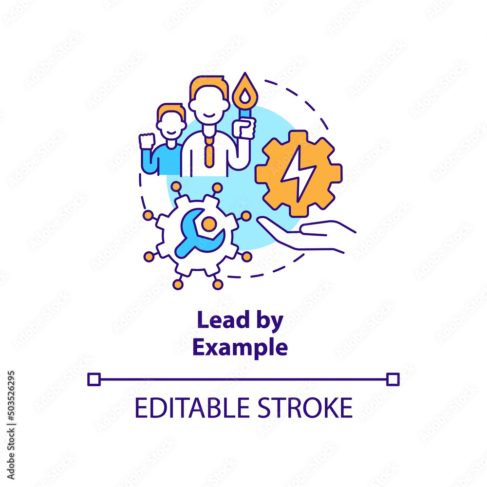 Lead by example concept icon. Approach to energy strategy abstract idea thin line illustration. Implementing new policies. Isolated outline drawing. Editable stroke. Arial, Myriad Pro-Bold fonts used Lead by example concept icon. Approach to energy strategy abstract idea thin line illustration. Implementing new policies. Isolated outline drawing. Editable stroke. Arial, Myriad Pro-Bold fonts used