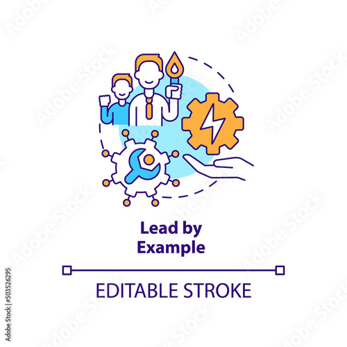 Lead by example concept icon. Approach to energy strategy abstract idea thin line illustration. Implementing new policies. Isolated outline drawing. Editable stroke. Arial, Myriad Pro-Bold fonts used