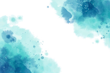 Abstract background texture, soft colors blue, green and white  watercolor gradients hand-painted. High resolution ink texture for design. Blank place for text, textures design art work. Color drops