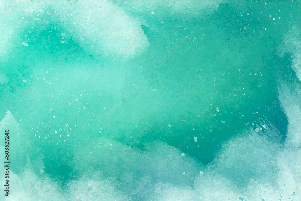 Green gradient abstract background texture with white splashes. Copy space for banner, design, poster, backdrop. High resolution colorful watercolor texture background. Hand painted texture.