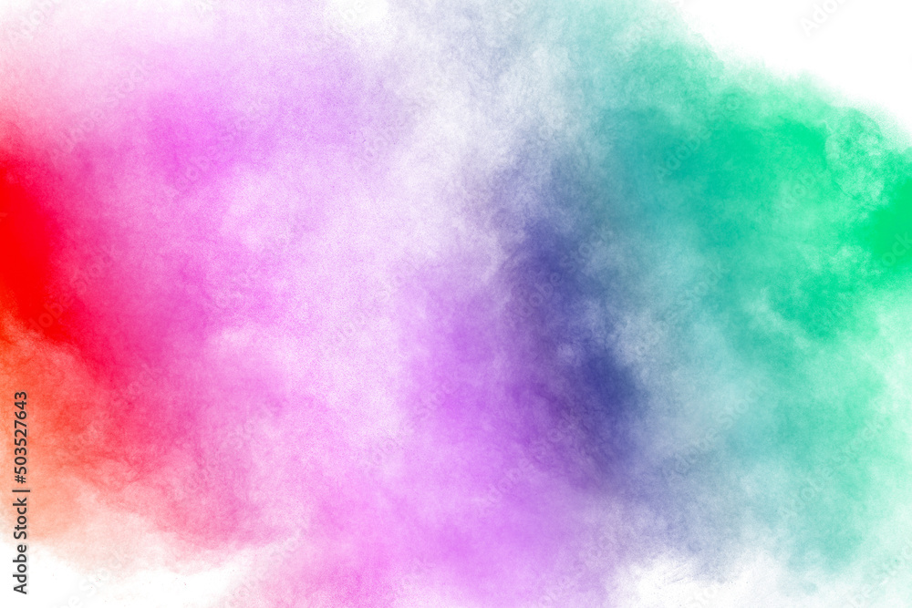 Abstract multi color explosion on white background. Red, purple, green, blue watercolor texture background. Copy space for banner, design, poster, backdrop. High resolution colorful watercolor texture