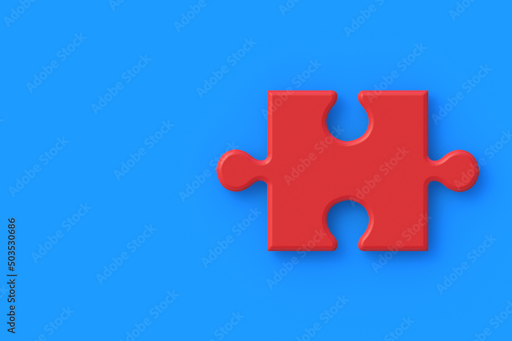 Red jigsaw puzzle piece on blue background. Copy space. 3d render Red jigsaw puzzle piece on blue background. Copy space. 3d render