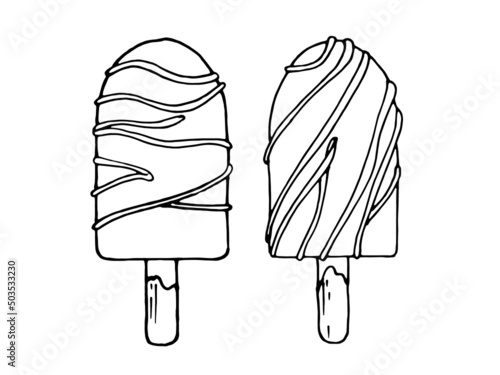 Set Ice cream popsicle with icing. Idea for design, decoration, packaging, coloring.