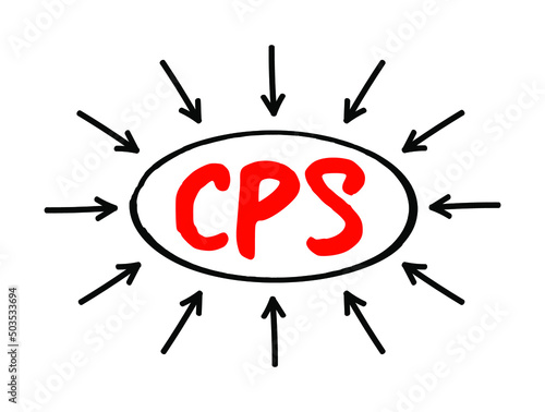 CPS Cost Per Sale - metric used by advertising teams to determine the amount of money paid for every sale, acronym text with arrows