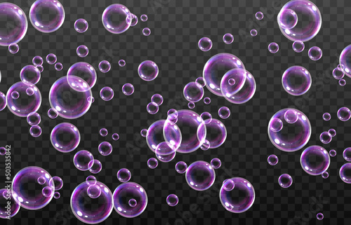 Vector soap bubble. Realistic soap bubble png, glare. Bubbles png. Powder, soap, detergent.