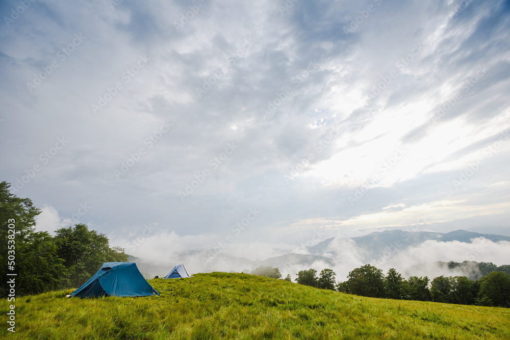 Camping in tents in the mountains Camping in tents in the mountains