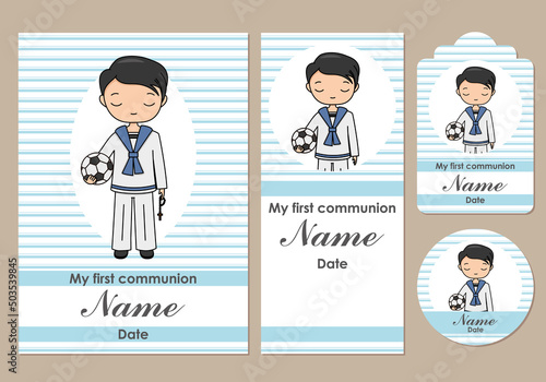 First communion card, bookmark, label and sticker set for children	
