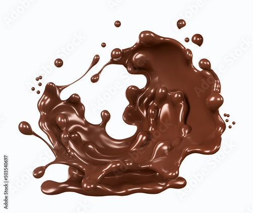 Splashes and drops of melted dark chocolate , dynamic splashes of hot coffe. Design element for packaging. 3d rendering;
