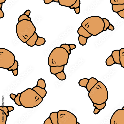 a croissant pattern. a seamless pattern of a brown croissant drawn in doodle style, often located on a white background for a design template