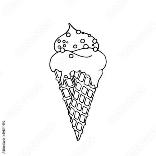 Sweet ice cream in a waffle cone. Ice cream for packaging, coloring, decor.