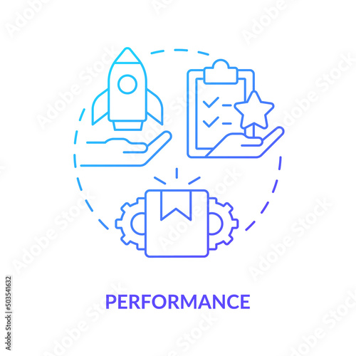 Performance blue gradient concept icon. Goods and service quality. Marketing. Product need abstract idea thin line illustration. Isolated outline drawing. Myriad Pro-Bold font used