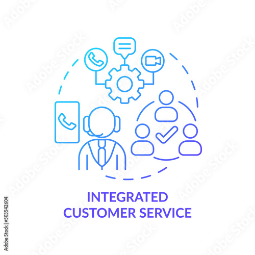 Integrated customer service blue gradient concept icon. Client support. Type of customer service abstract idea thin line illustration. Isolated outline drawing. Myriad Pro-Bold font used © bsd studio