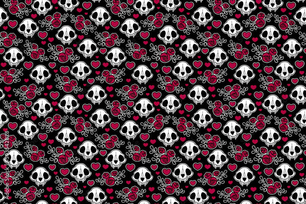 raster seamless illustration with composition of animal skulls and roses raster seamless illustration with composition of animal skulls and roses