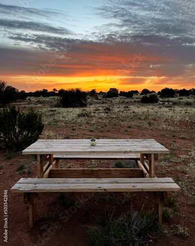Picnic table in southwest sunrise/sunset