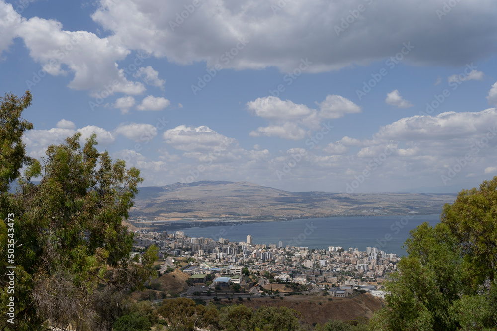 Galilee view with the city of Tiberias and the Sea of Galilee
