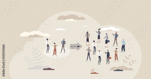 Representative sample with statistical subset population tiny person concept. Divided part of social group for statistics research vector illustration. Method for results measure of larger audience.