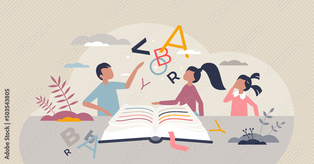 Reading kids with educational study books for knowledge growth tiny person concept. ABC book learning for primary school or elementary vector illustration. Pupil homework and child curiosity process. Reading kids with educational study books for knowledge growth tiny person concept. ABC book learning for primary school or elementary vector illustration. Pupil homework and child curiosity process.