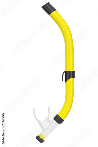 Yellow snorkel for diving and swimming in the pool isolated on white background