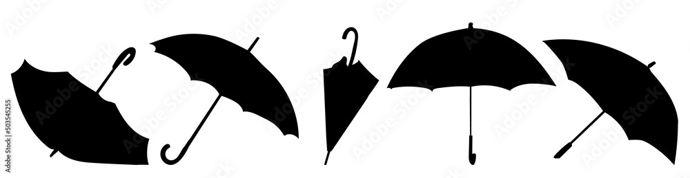 umbrellas set silhouette, on white background, isolated, vector umbrellas set silhouette, on white background, isolated, vector