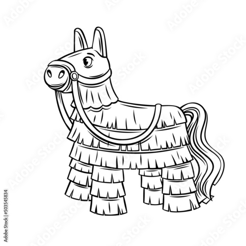 Pinata outline vector icon, mexican traditional festive toy. Drawn monochrome illustration in retro style .