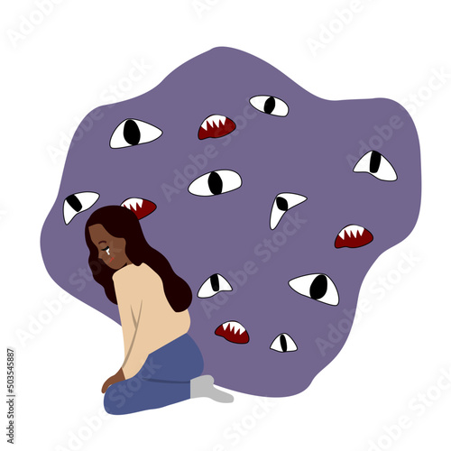 the girl suffers from anxiety and depression, she is surrounded by a cloud of negative thoughts