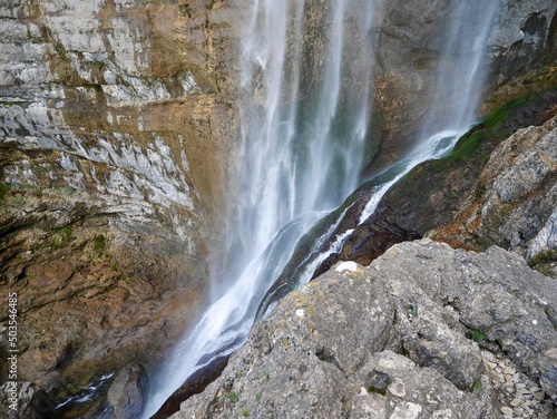 Waterfall at Mundo source in natural park los Calares del Mundo and la Sima  near Riopar. Castile La Mancha  Spain.