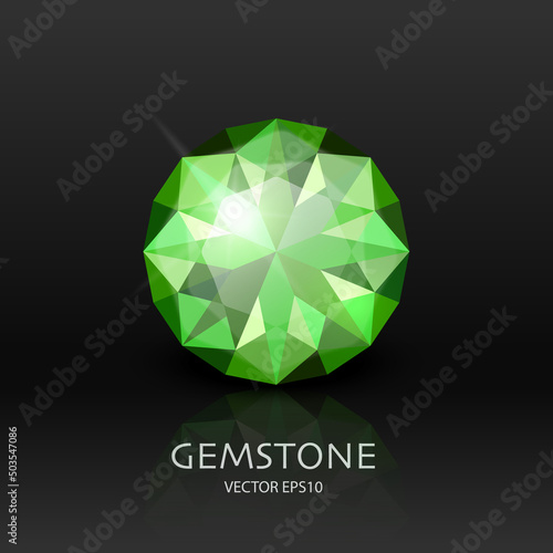 Vector Banner with 3d Realistic Green Transparent Gemstone, Diamond, Crystal, Emerald, Rhinestone Closeup on Black. Jewerly Concept. Design Template of Gem, Clipart