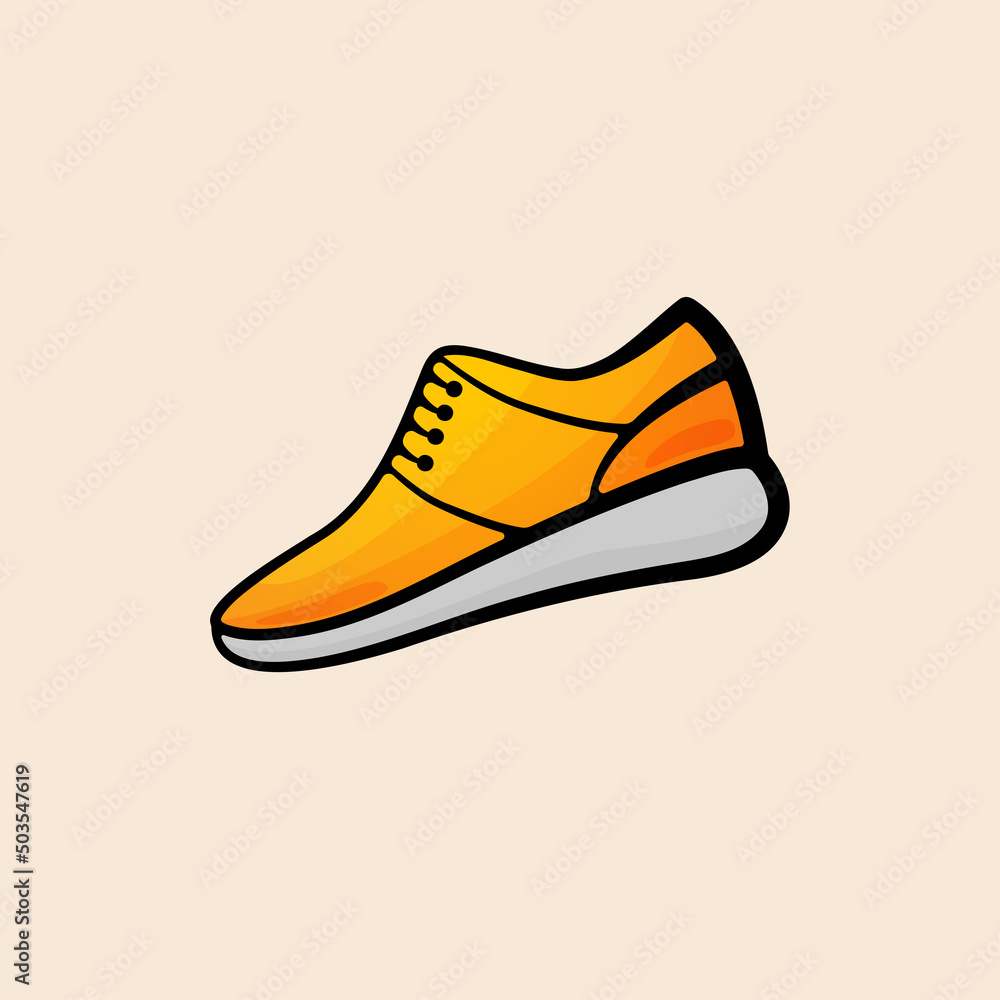 Vector illustration of sports shoes,orange sneakers.  Modern shoes. Equipment for the gym and outdoor activities