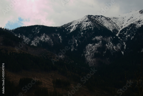 Widok na krajobraz gór w Tatrzańskim Parku Narodowym wiosną.