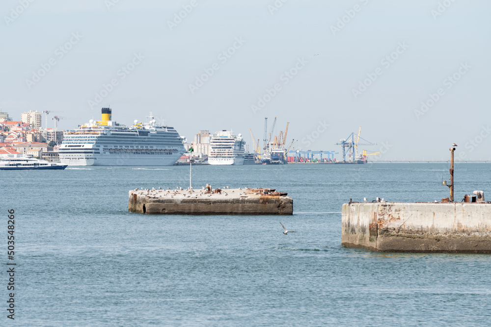 View of Luxury Cruises on the Tagus River in Lisbon
