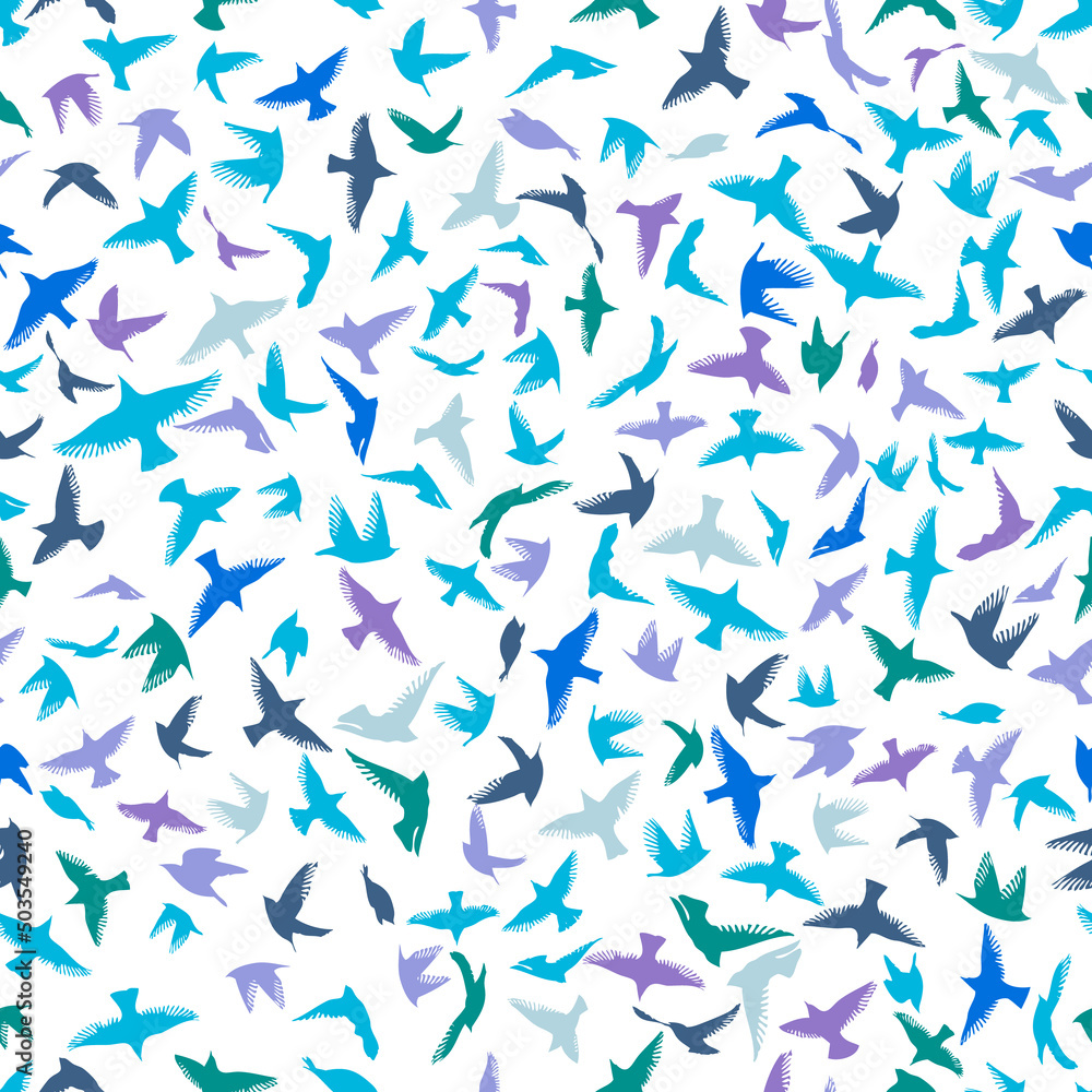 Birds seamless pattern, colorful texture on white background . Vector illustration