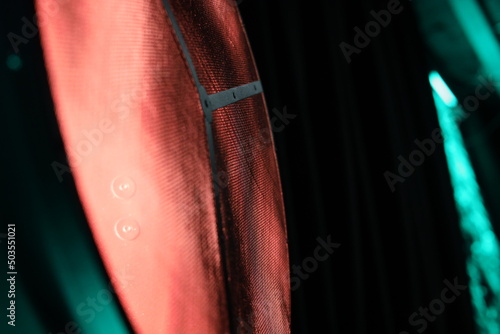 close up of a red curtain
