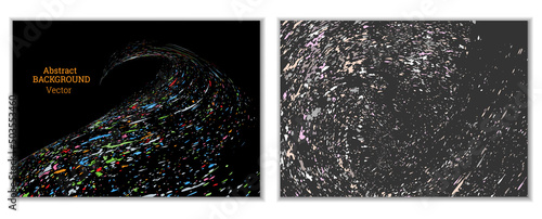 Multicolored paint splashes, smears, dust particles and debris are carried by the wind. A set of two templates. Design template for the design of banners, posters, booklets, covers, magazines. EPS 10