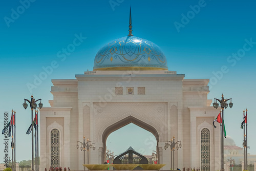 The beautiful entrance gate to the Presidential Palace in Abu Dhabi, United Arab Emirates