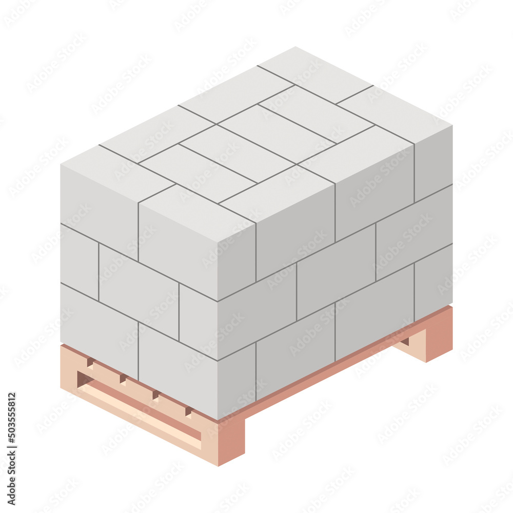 Foam blocks on a pallet. Vector 3d line isometric, color web icons, new flat style. Creative design idea for infographics. Foam blocks on a pallet. Vector 3d line isometric, color web icons, new flat style. Creative design idea for infographics.
