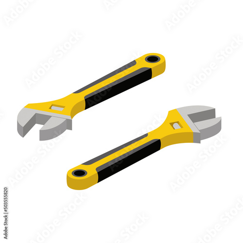 Plumbing wrench adjustable. Vector 3d line isometric, color web icons, new flat style. Creative design idea for infographics.