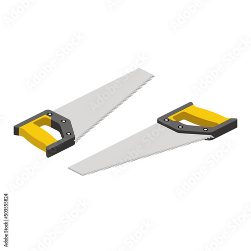 Saw tool. Vector 3d line isometric, color web icons, new flat style. Creative design idea for infographics.
