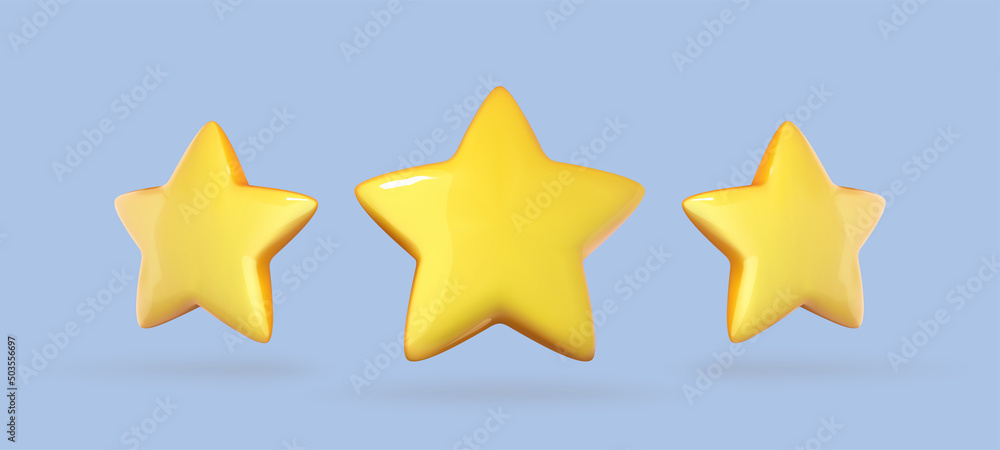 3D three yellow star icon isolated on blue background. Vector 3d illustration 3D three yellow star icon isolated on blue background. Vector 3d illustration
