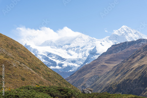 Majestic view of snow-capped mountains of Annapurna Conservation Area in Chhusang, Nepal photo