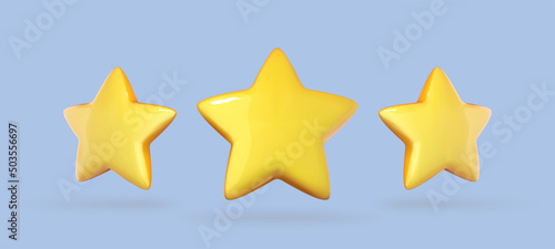3D three yellow star icon isolated on blue background. Vector 3d illustration