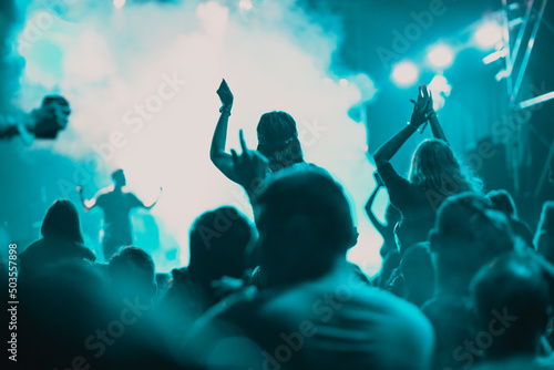 cheering crowd with raised hands at concert - music festival © Melinda Nagy