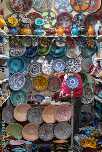 Moroccan ceramic shop in souk 