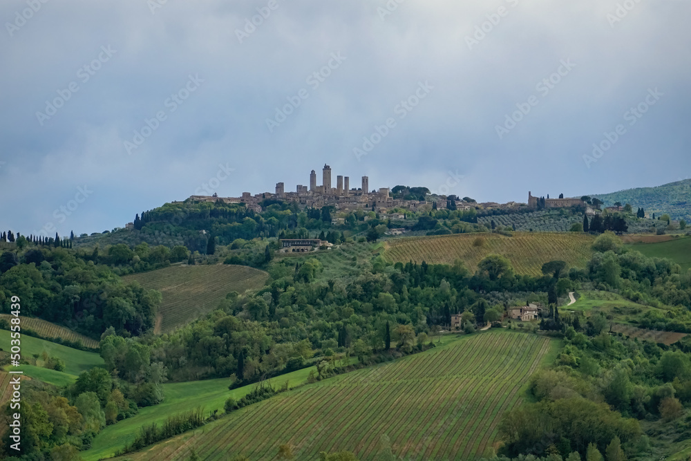 San Gimignano Landscape, Tuscany, Italy. Beautiful view of the medieval town.